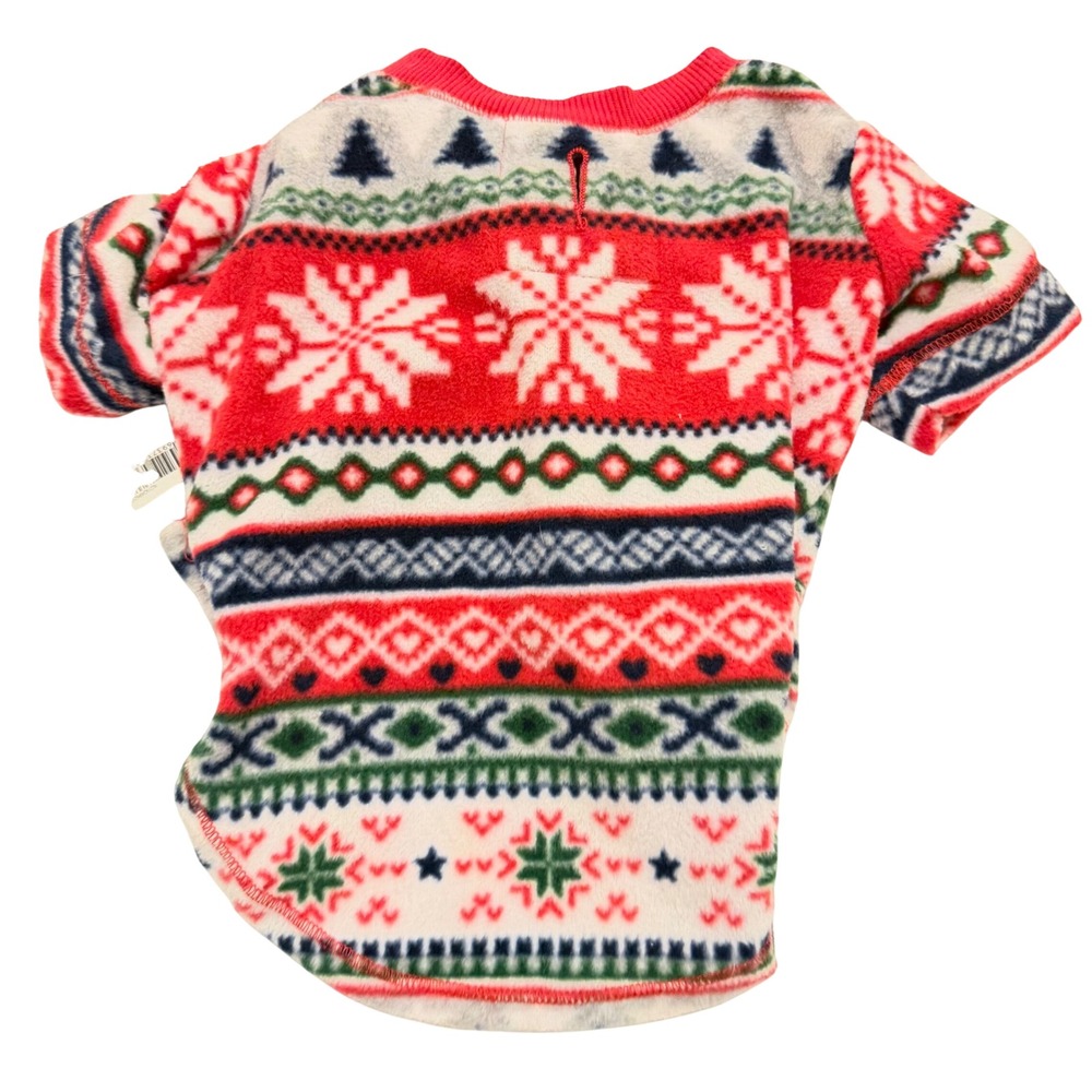 Old Navy Fair Isle Fleece Pet Sweater Red White Green Holiday Small NWT